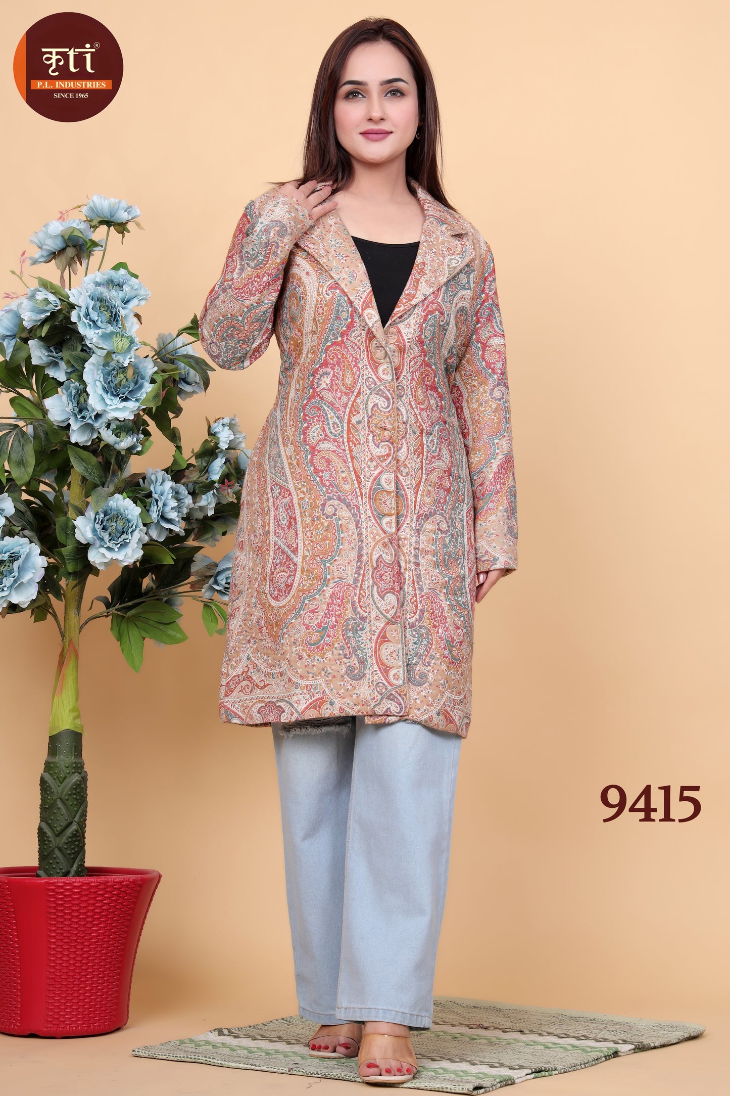 Elegant Paisley Kani Long Coat