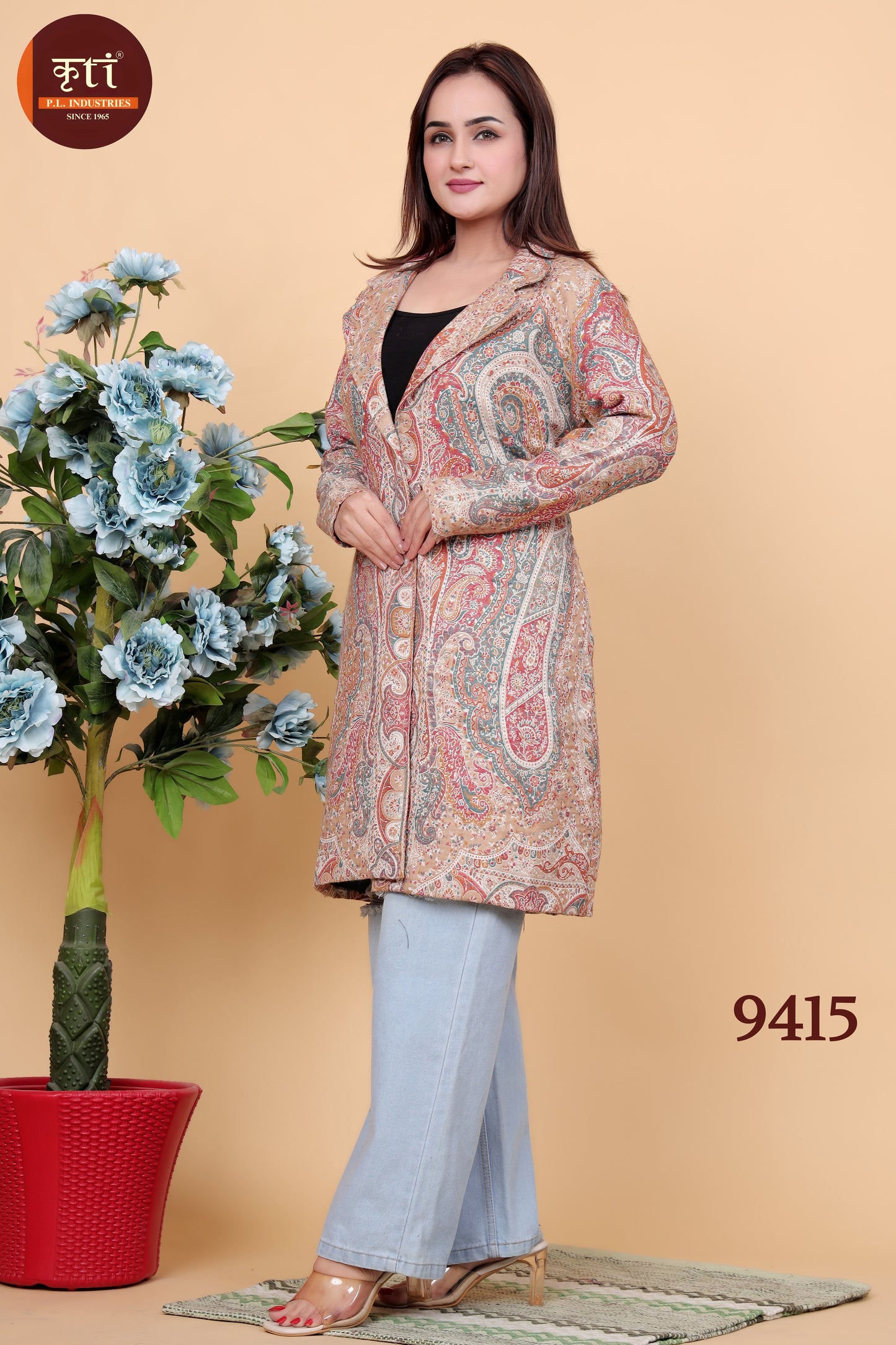 Elegant Paisley Kani Long Coat