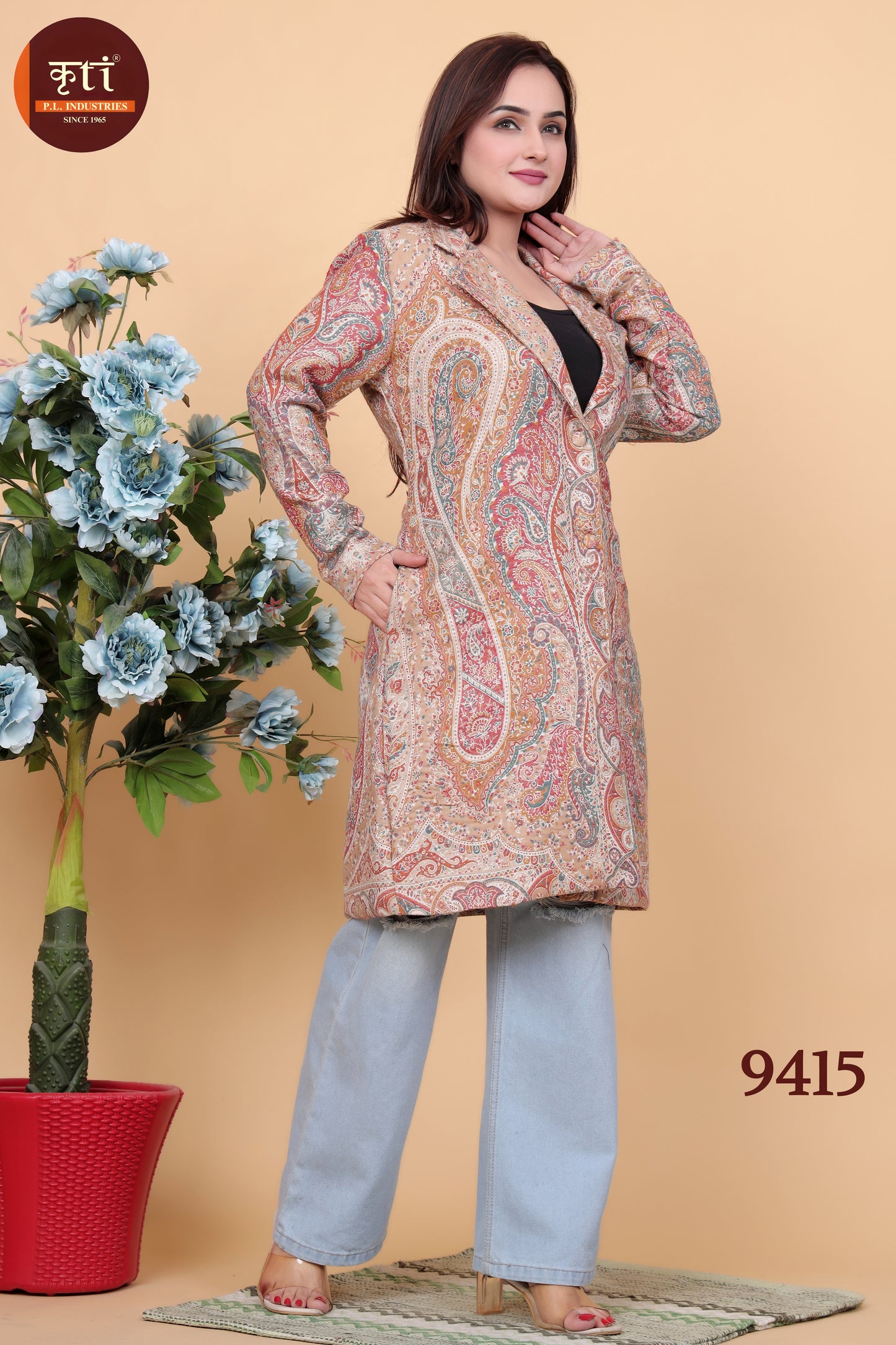 Elegant Paisley Kani Long Coat