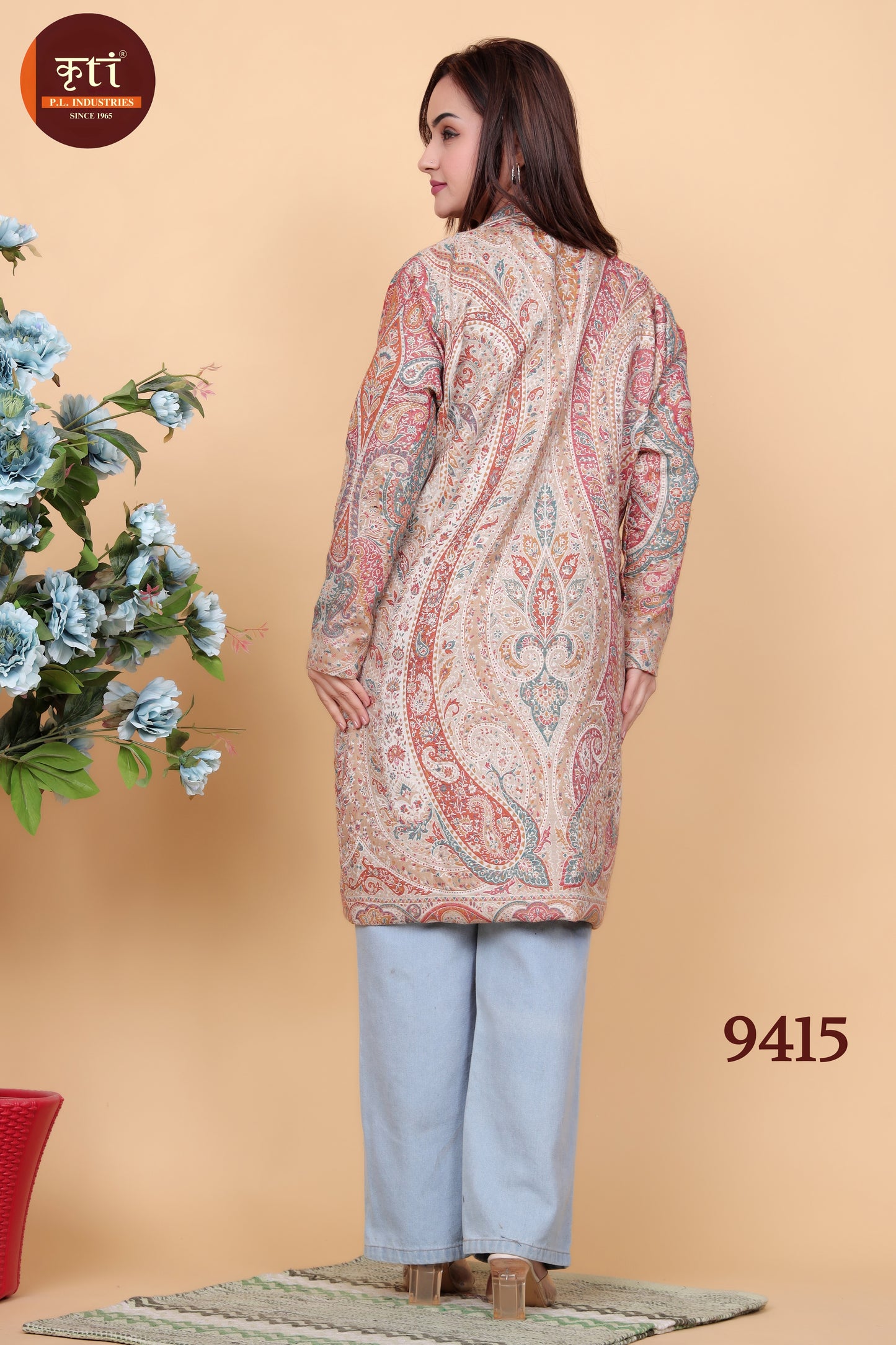 Elegant Paisley Kani Long Coat