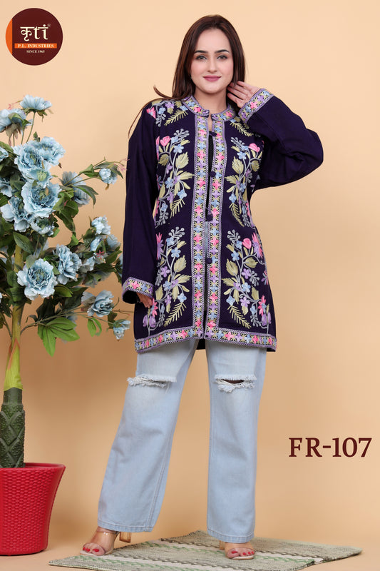 Women's Traditional Floral Embroidered Winter Short Jacket.