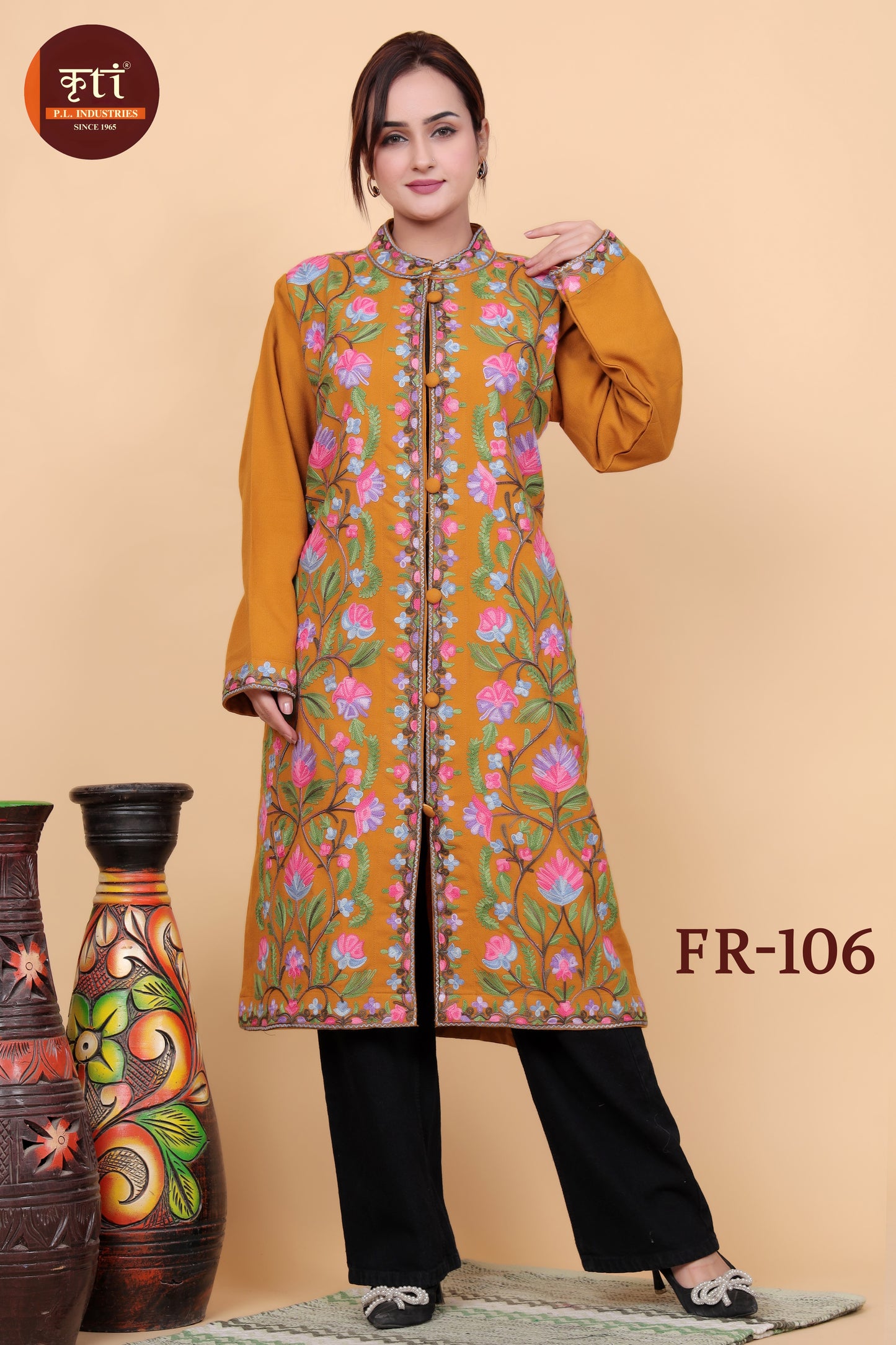 Women's Traditional Floral Embroidered Winter Long Jacket