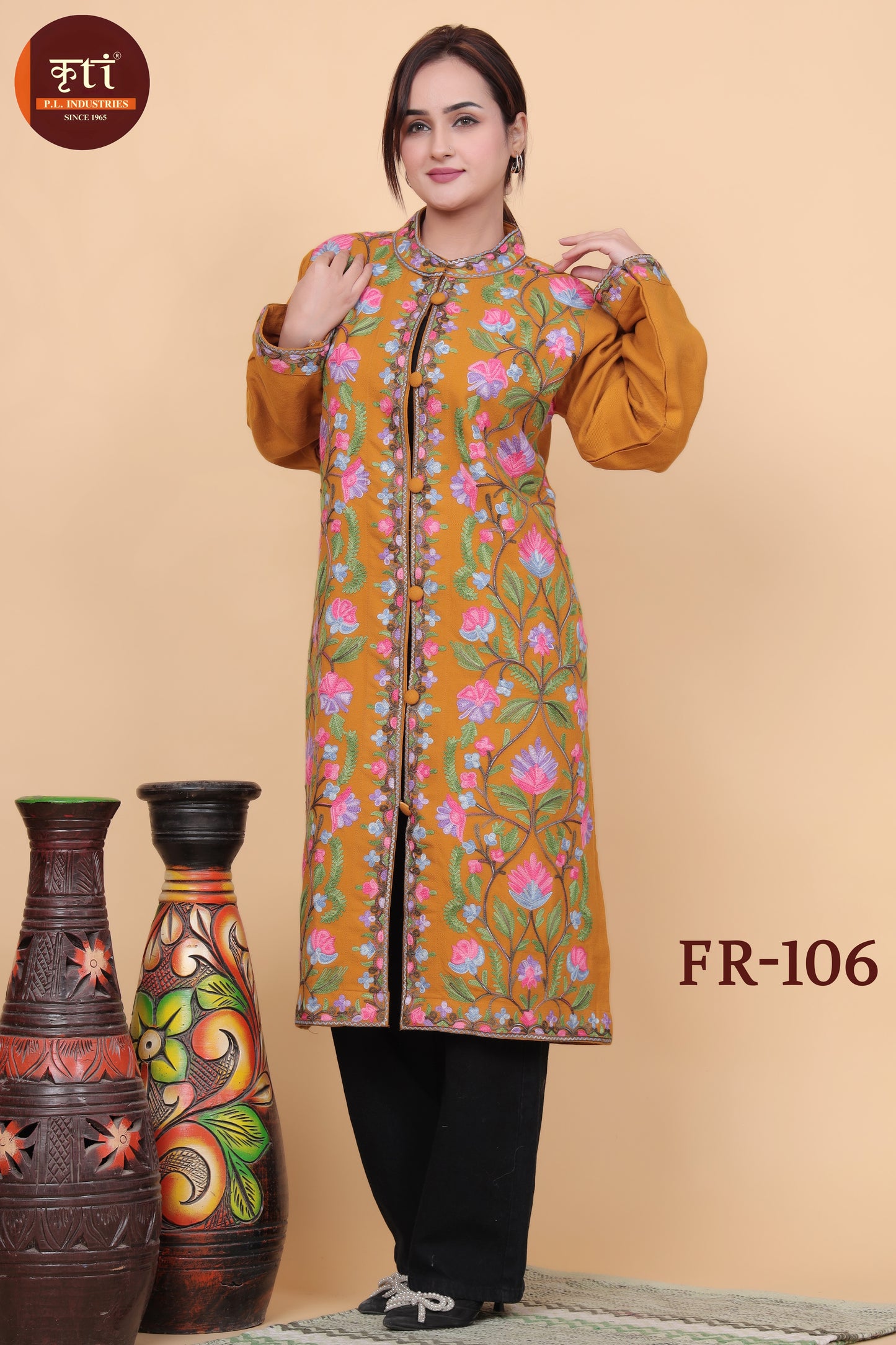 Women's Traditional Floral Embroidered Winter Long Jacket