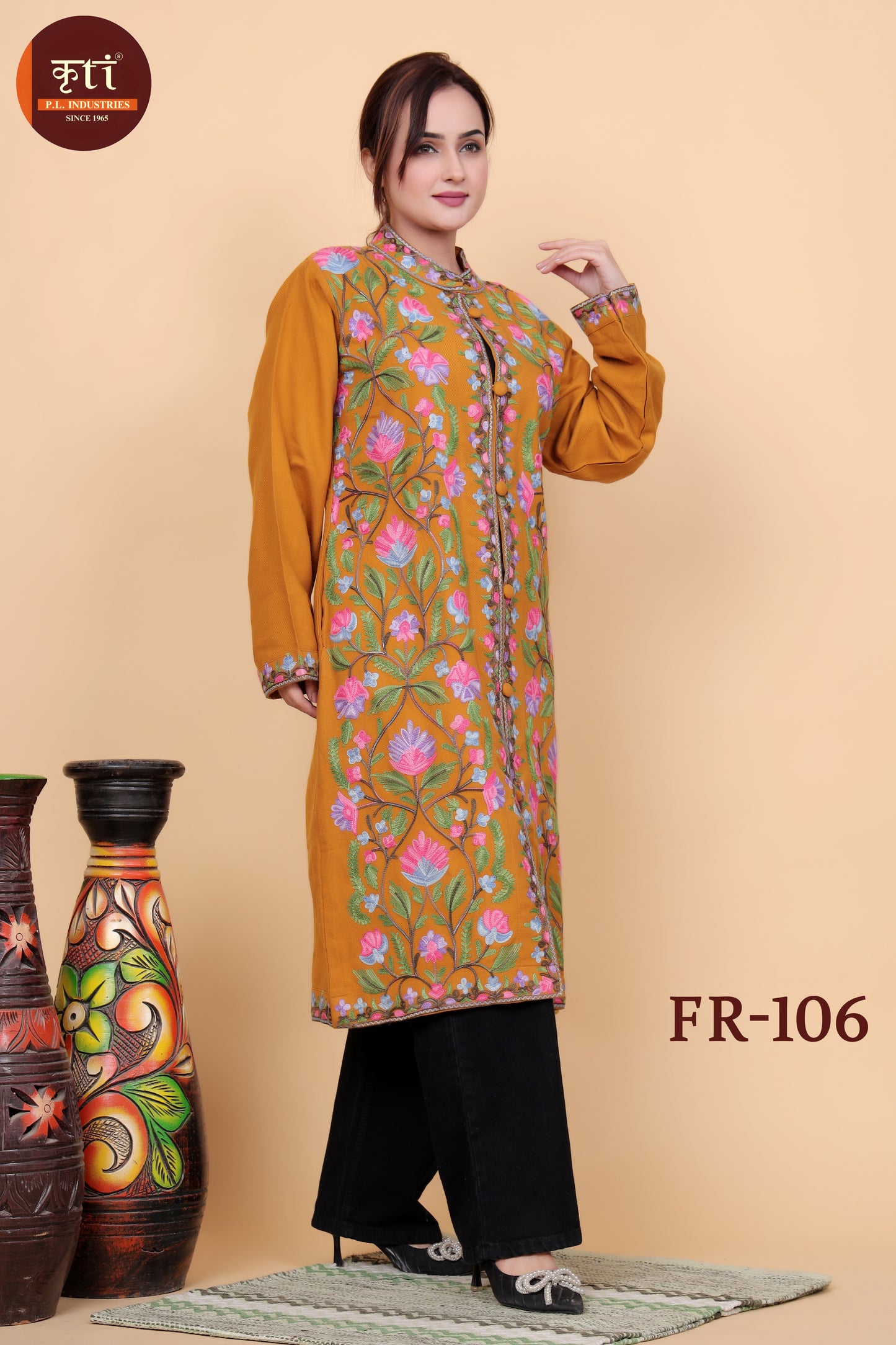 Women's Traditional Floral Embroidered Winter Long Jacket