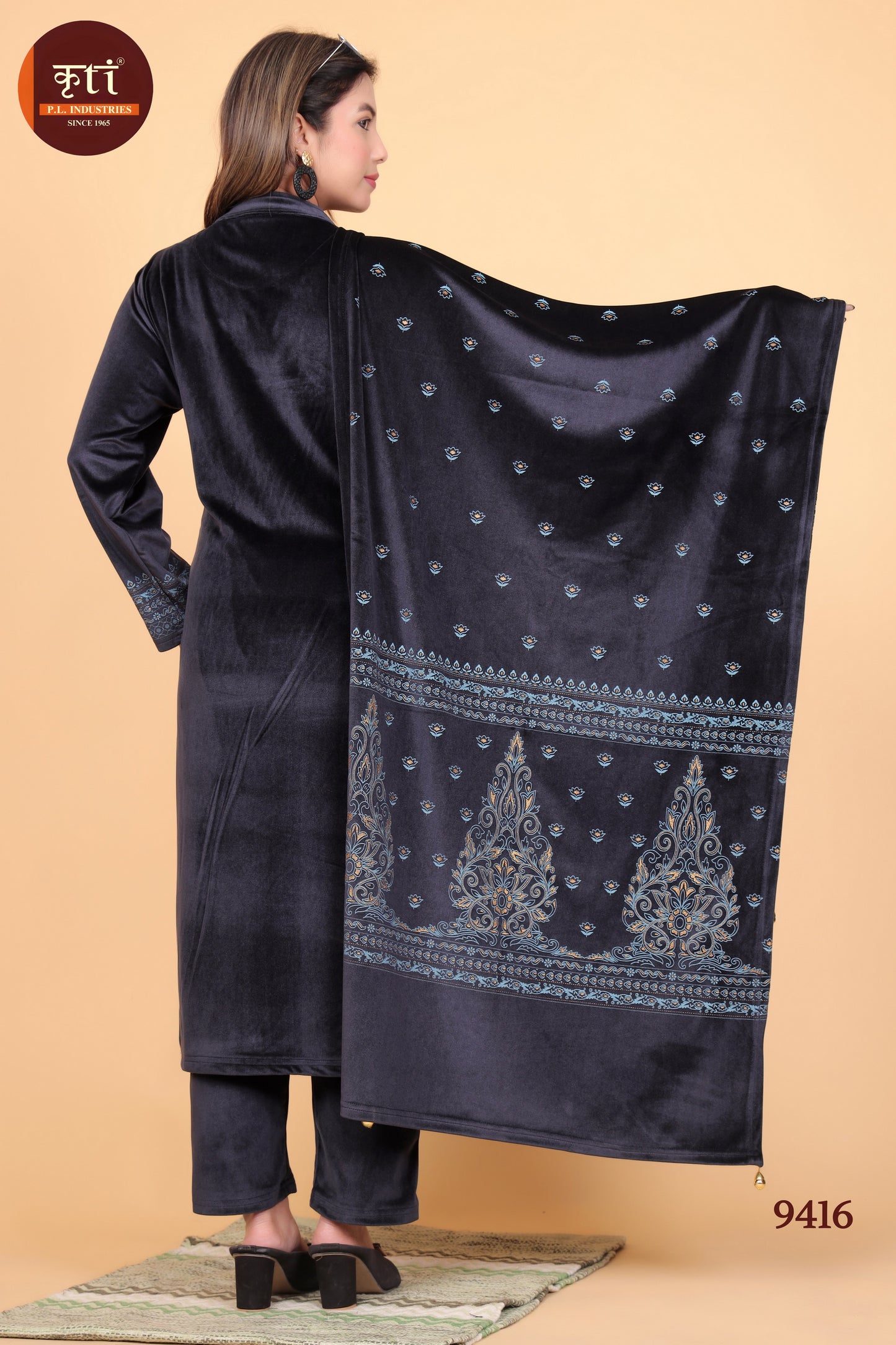 Winter-Ready Velvet Kurti Set with Bottom and Dupatta Luxurious Fabric Elegant & Cozy