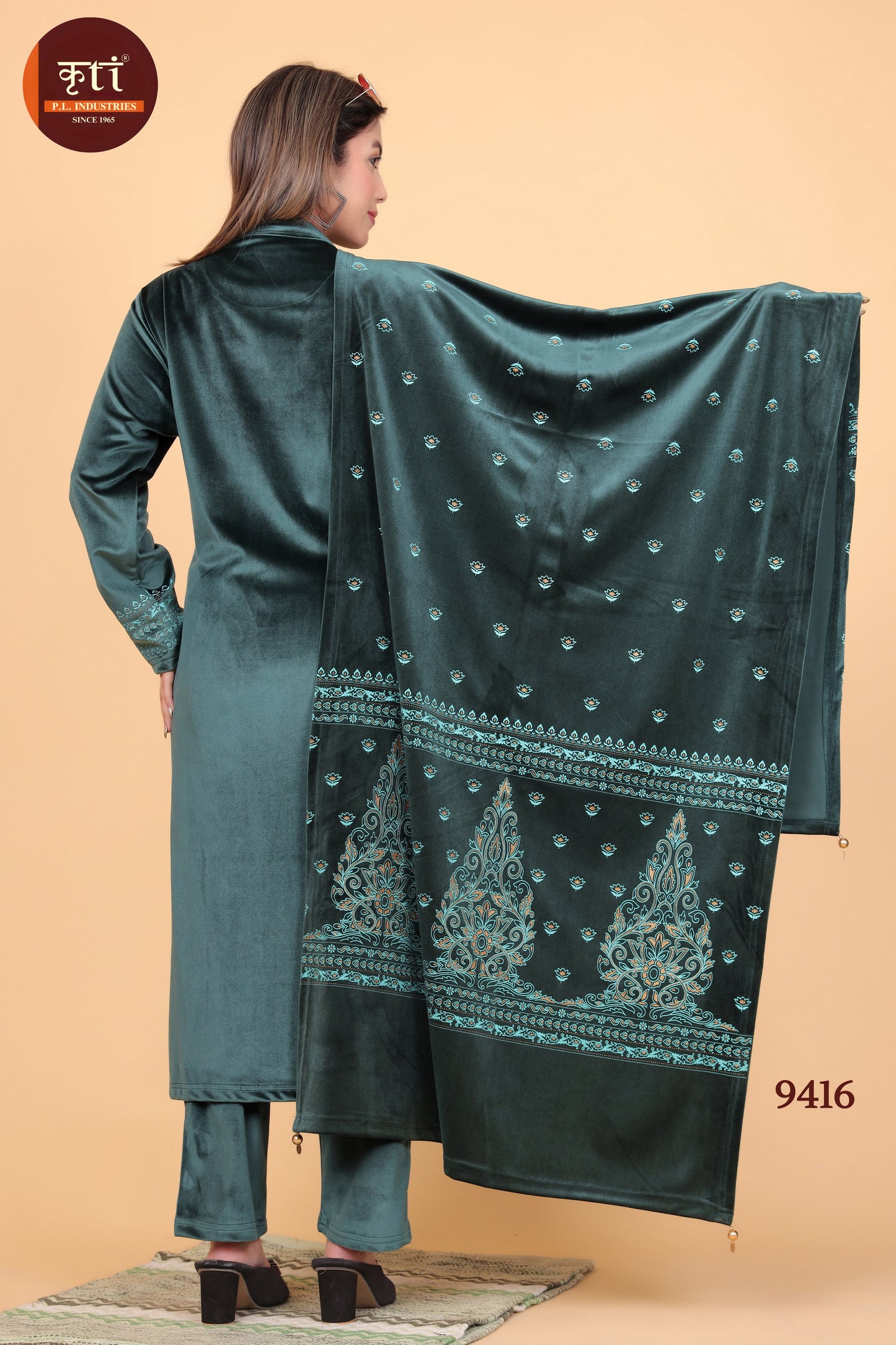 Winter-Ready Velvet Kurti Set with Bottom and Dupatta Luxurious Fabric Elegant & Cozy