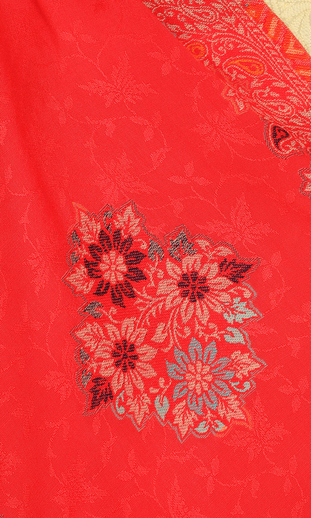 Floral Pattern Woollen Stole - Red