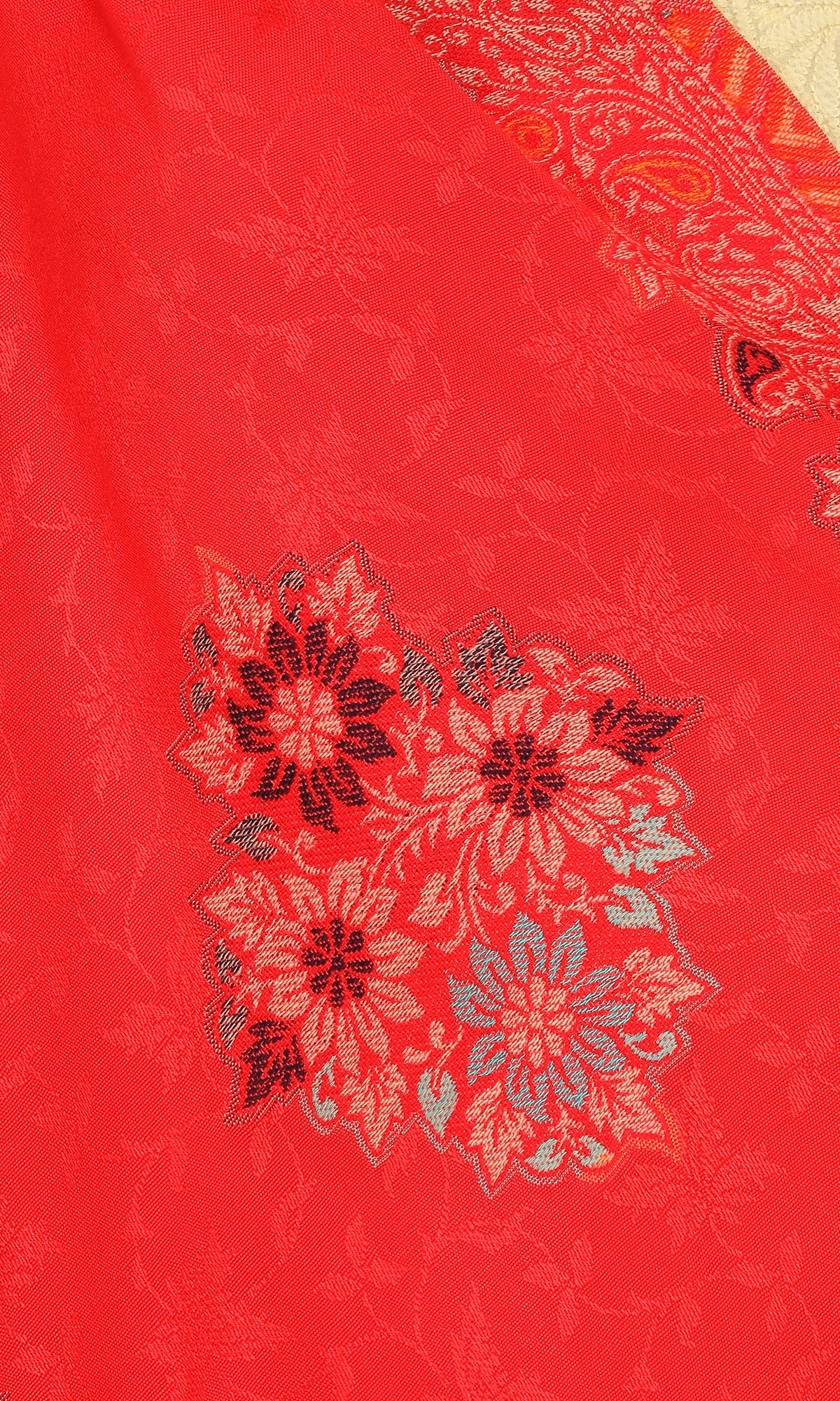 Floral Pattern Woollen Stole - Red