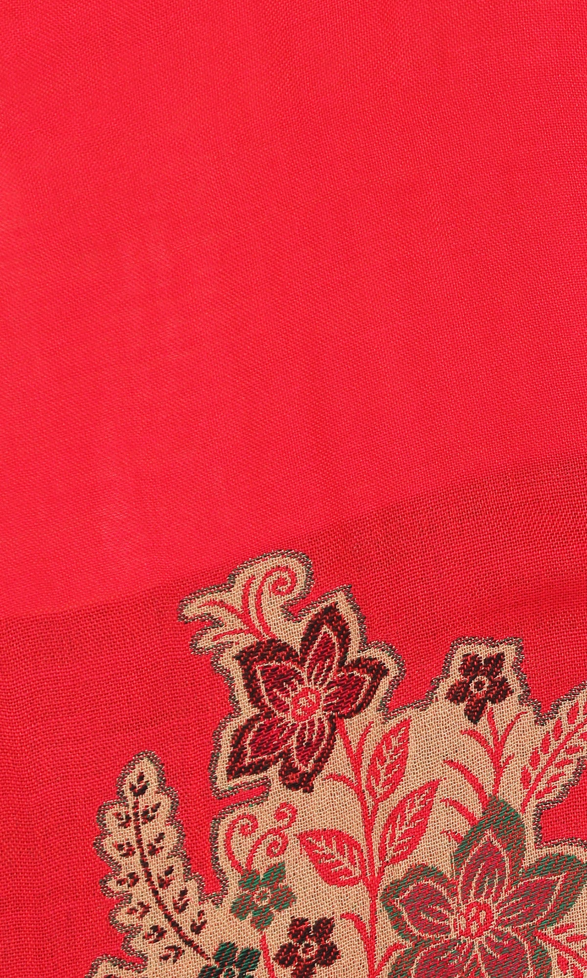 Floral Embroidery Woollen Stole - Red