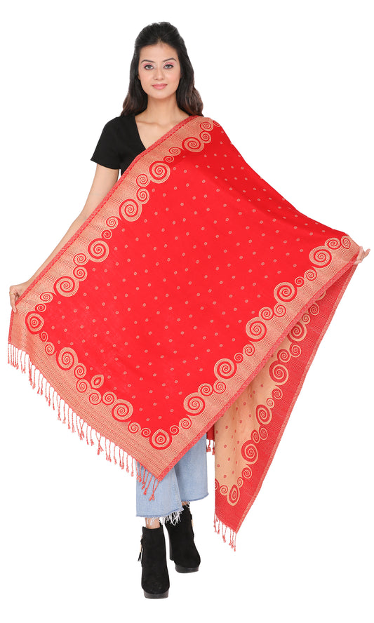 KRITI Floral Border Design Woolen Red Color Stole For Girl