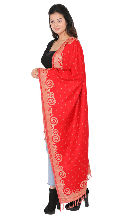 KRITI Floral Border Design Woolen Red Color Stole For Girl