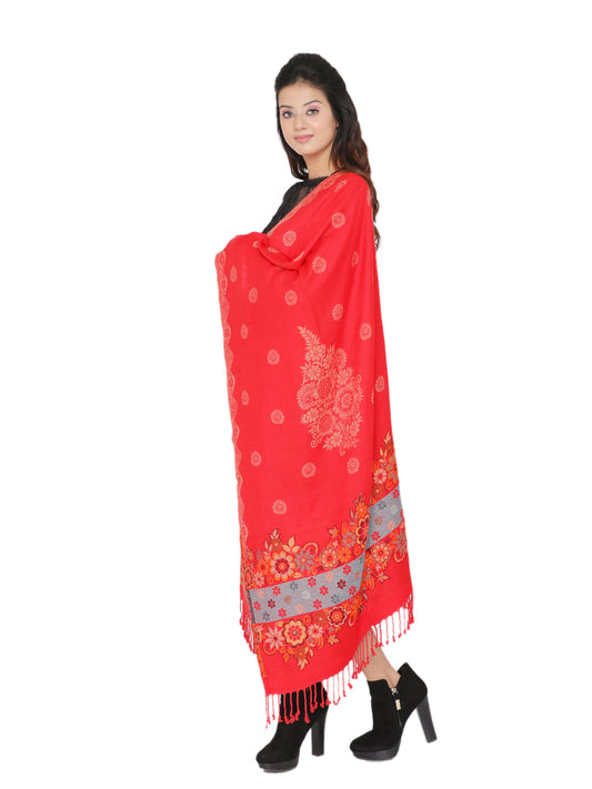KRITI Floral Border Design Woolen Red Color Stole For Girl