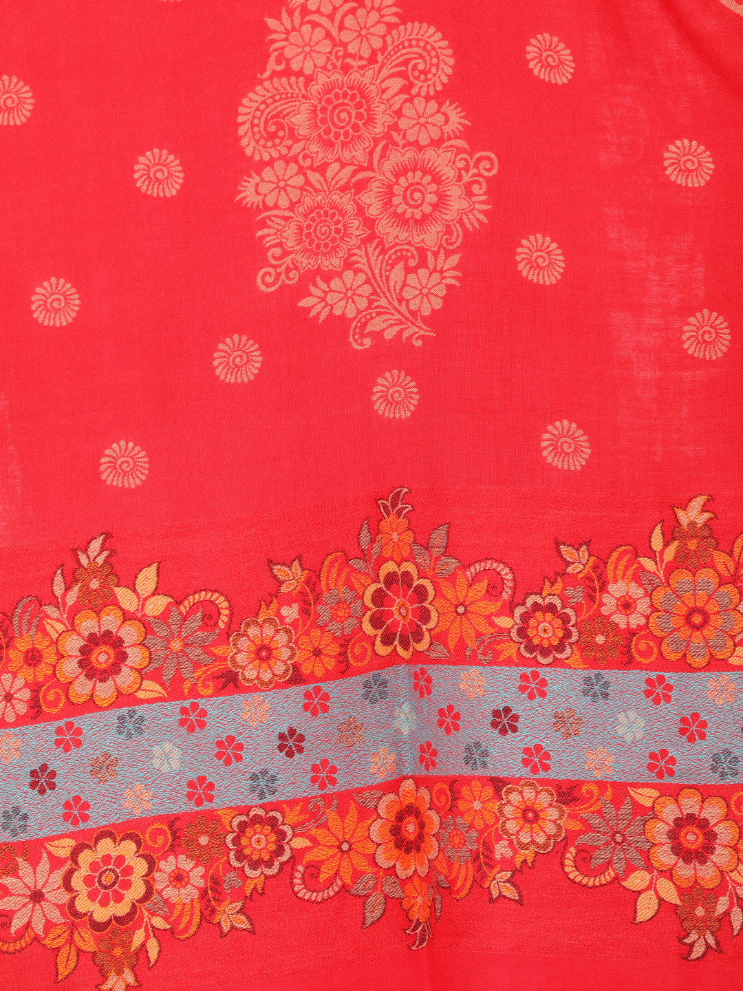 KRITI Floral Border Design Woolen Red Color Stole For Girl