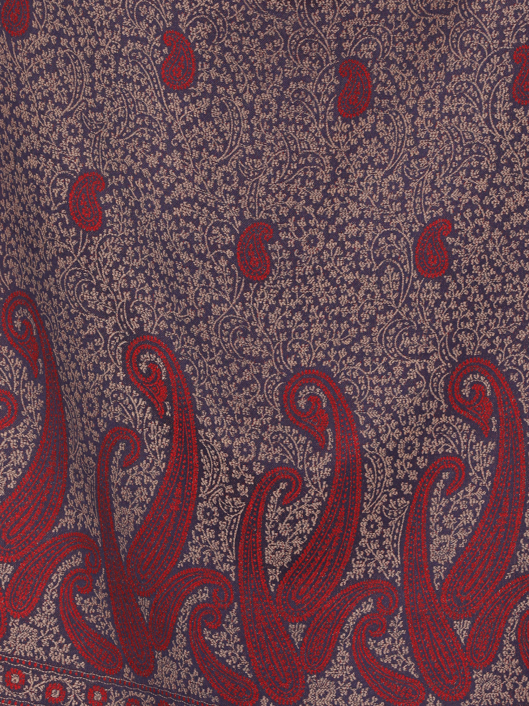 Paisley Design Woollen Stole - Navy Red