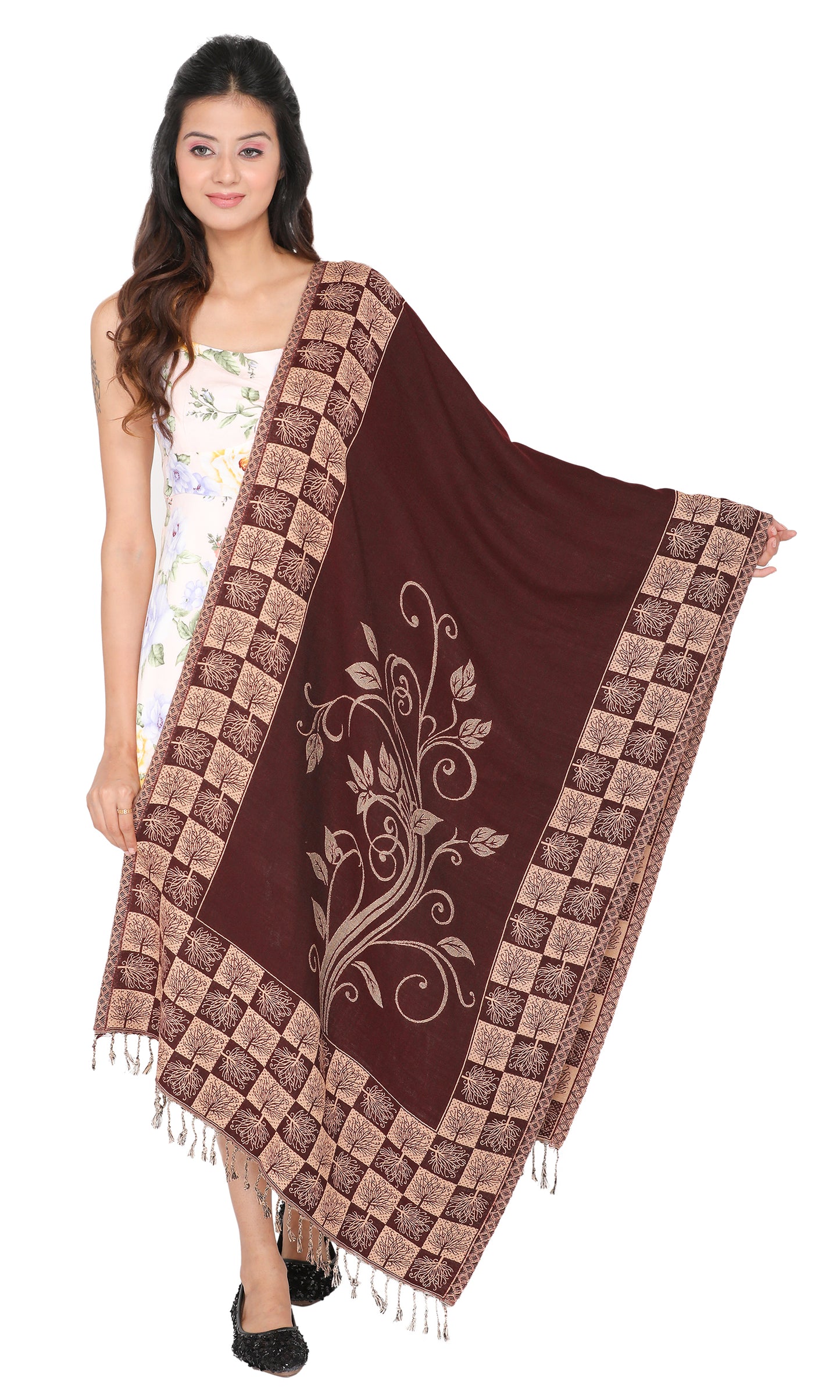 KRITI Paisley Designer Woollen Reversible Black Colour Shawl For Women