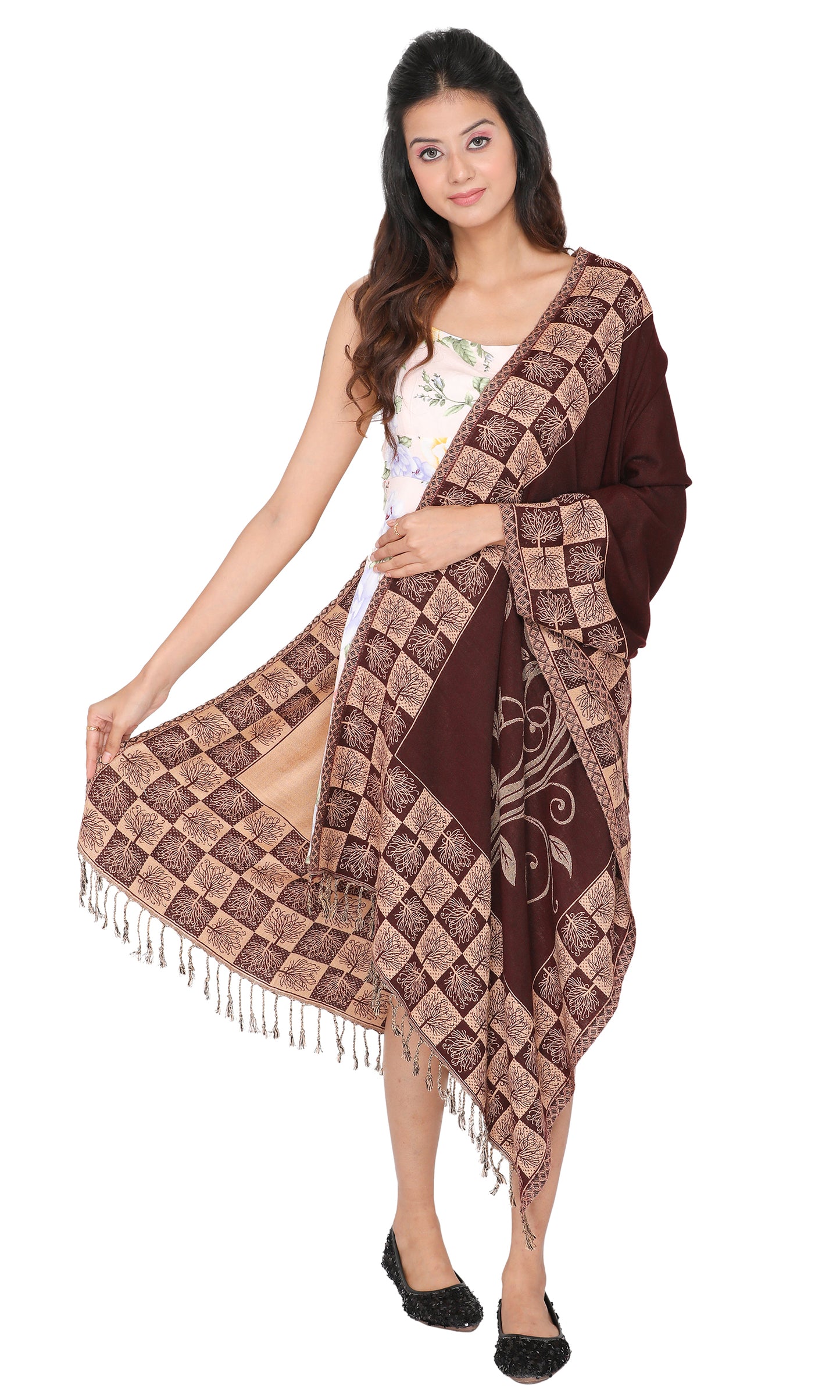 KRITI Paisley Designer Woollen Reversible Black Colour Shawl For Women