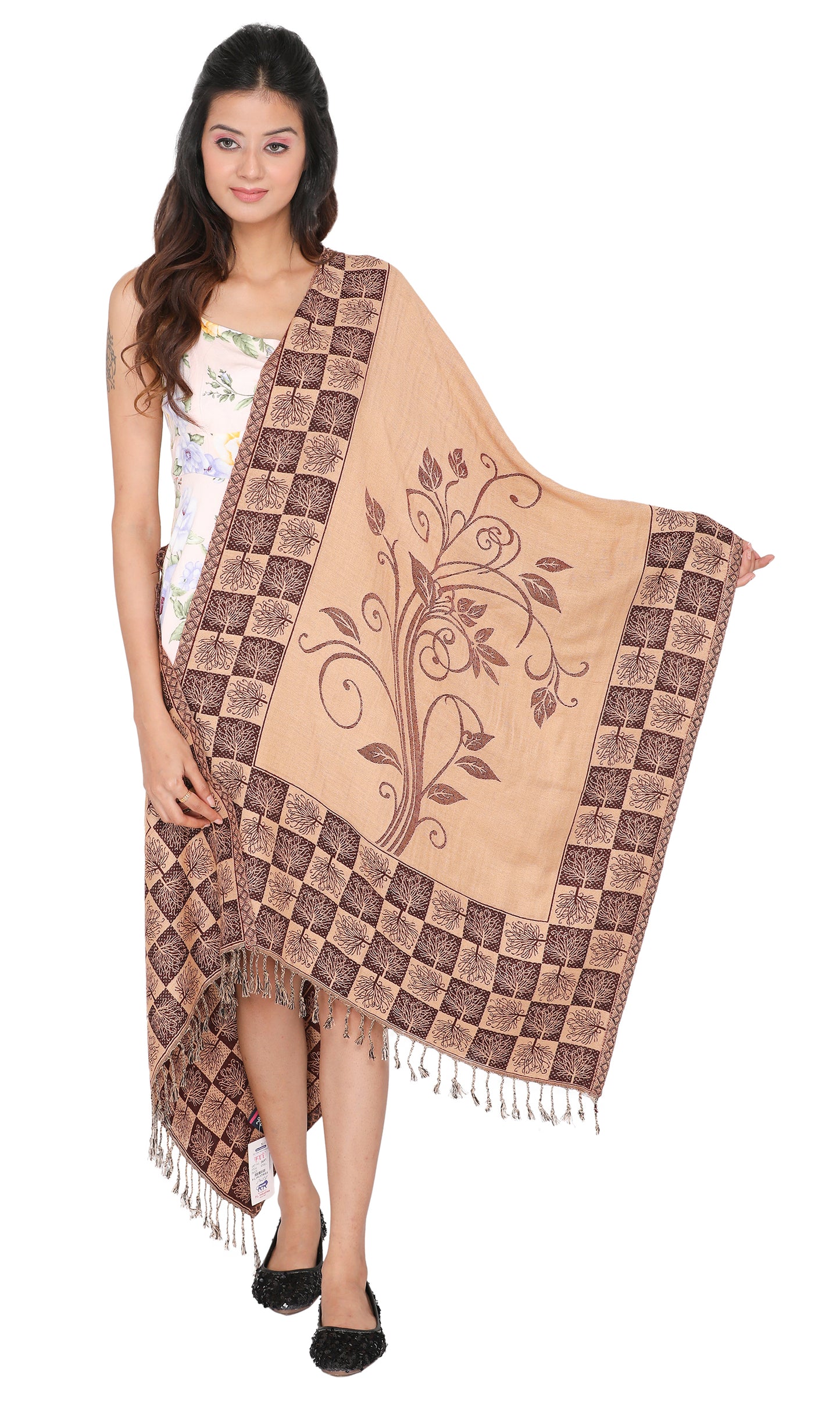 KRITI Paisley Designer Woollen Reversible Black Colour Shawl For Women