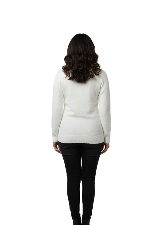 KRITI Winter Hair Wool Mock Neck Top Off White Colour For Women