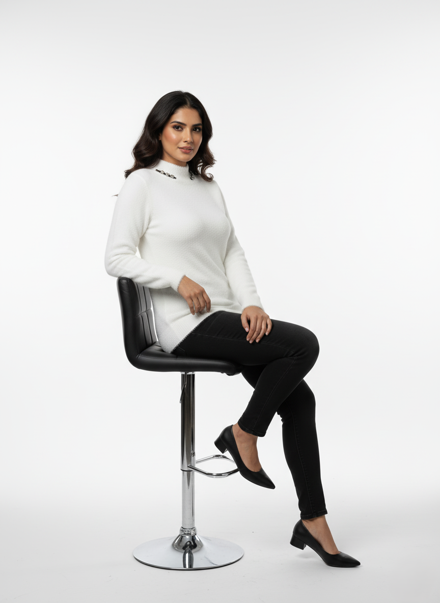 KRITI Winter Hair Wool Mock Neck Top Off White Colour For Women