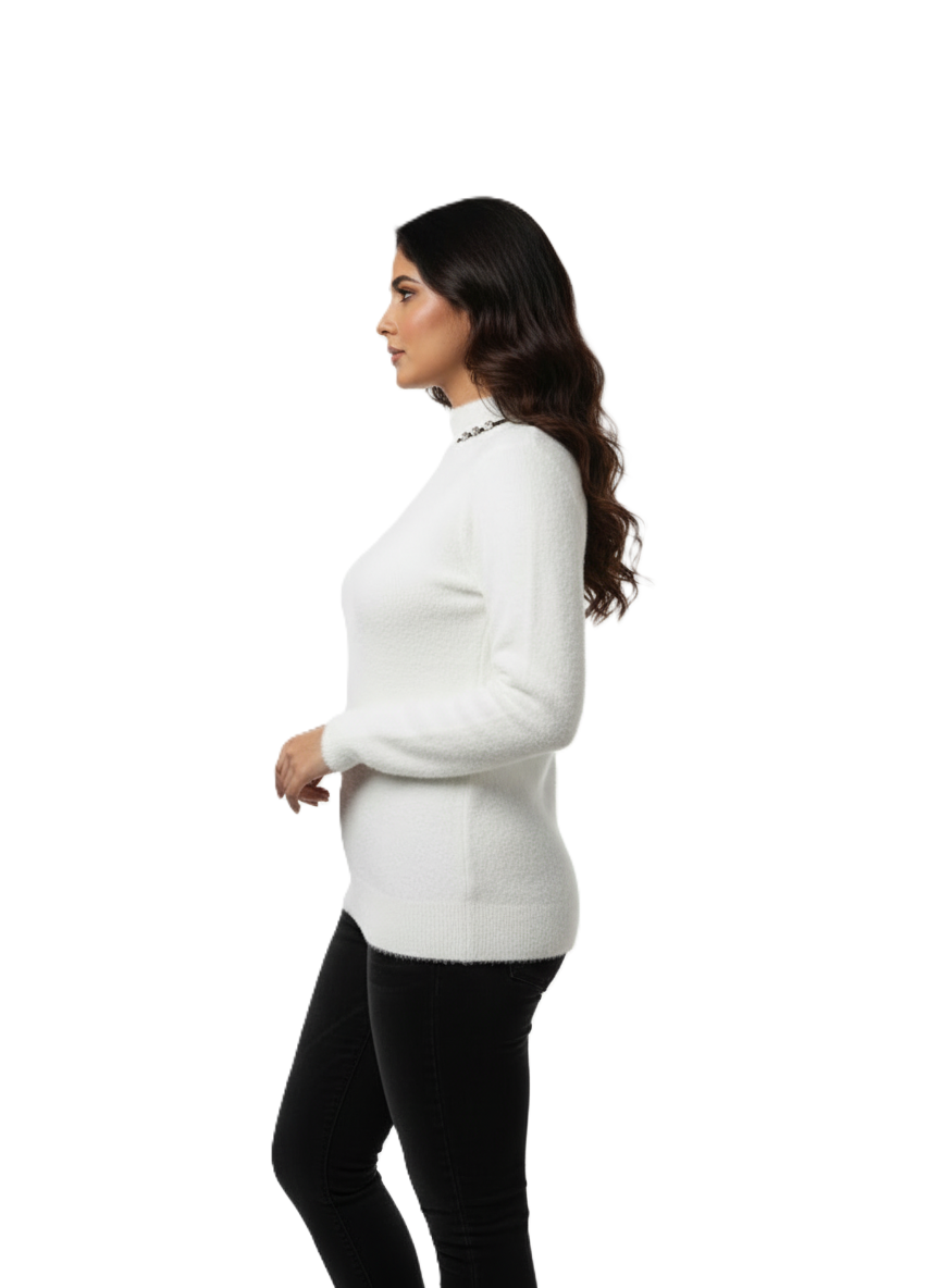KRITI Winter Hair Wool Mock Neck Top Off White Colour For Women