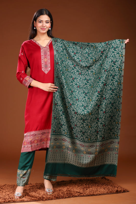 KRITI  Woolen Unstitched Suit Set Weaving Design Maroon Color For Women