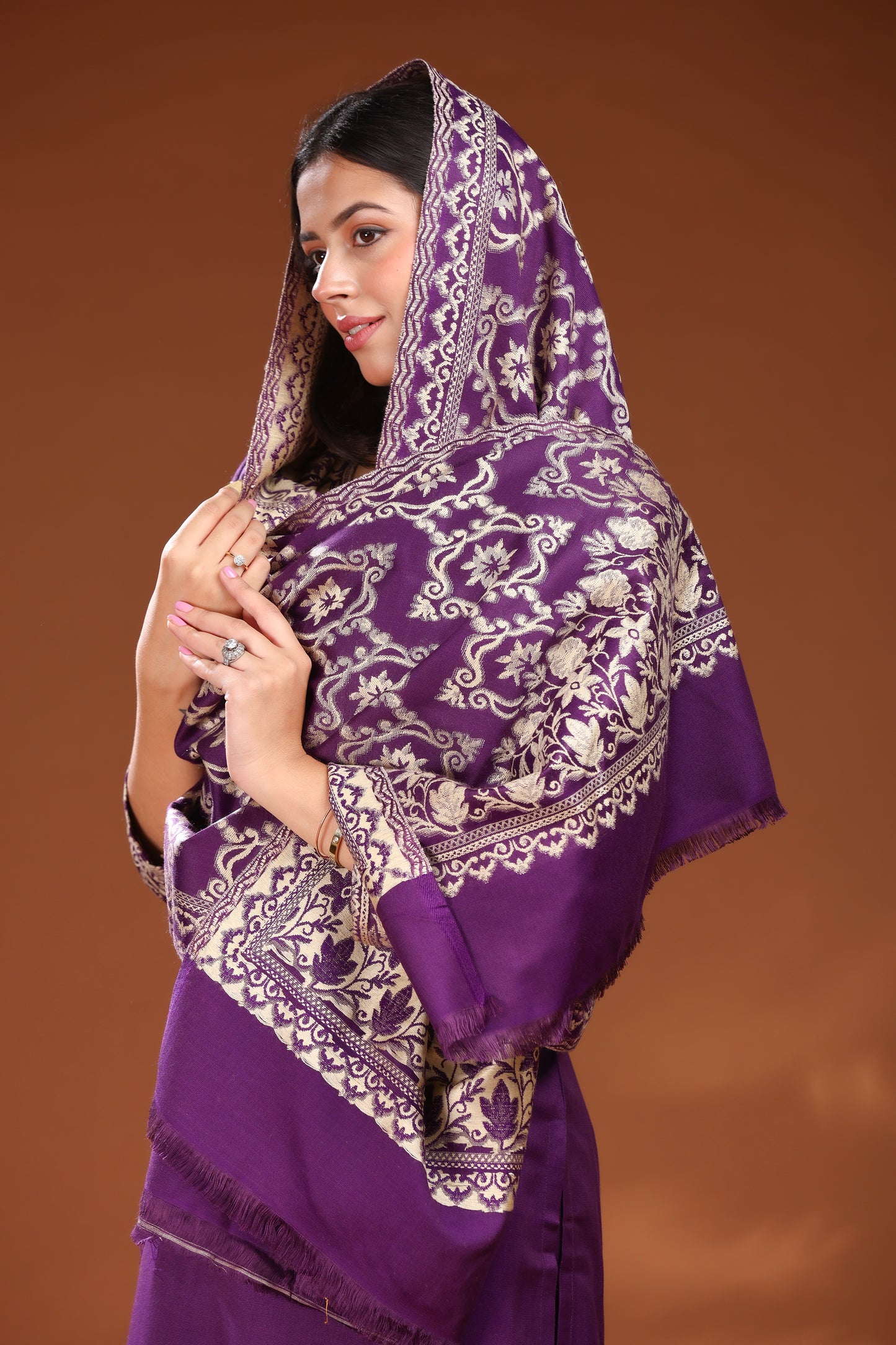 KRITI Woolen Unstitched Suit Set Weaving Design Purple Color For Women