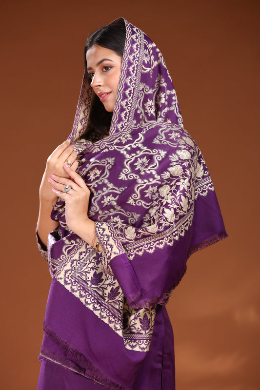 KRITI Woolen Unstitched Suit Set Weaving Design Purple Color For Women