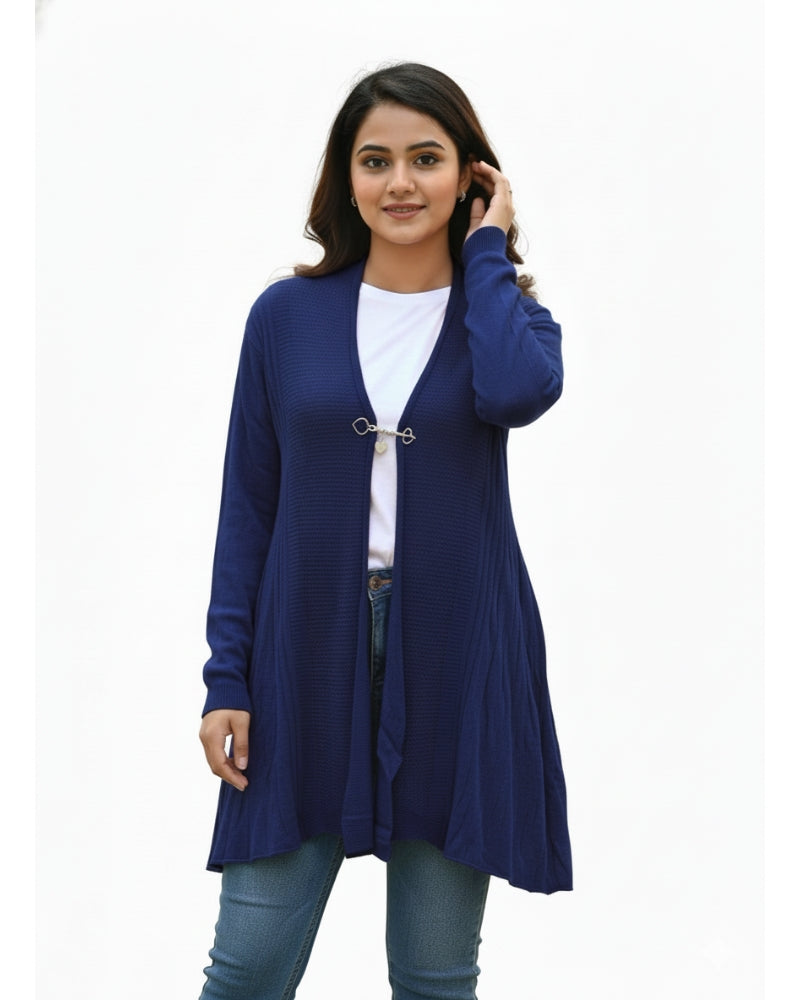 KRITI Women’s Long Shrug – Premium Wool Blend | Lightweight Winter Layer | Stylish Royal Blue Color Open-Front Shrug for Everyday Wear