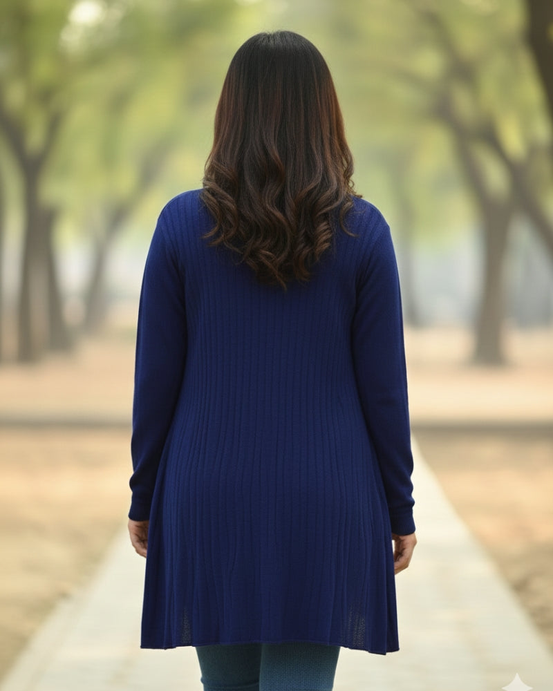 KRITI Women’s Long Shrug – Premium Wool Blend | Lightweight Winter Layer | Stylish Royal Blue Color Open-Front Shrug for Everyday Wear