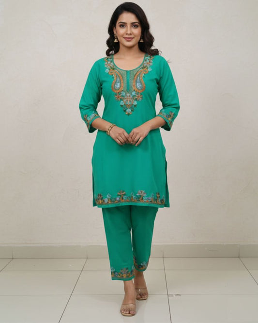 KRITI Women Summer Cord Set In Green Colour