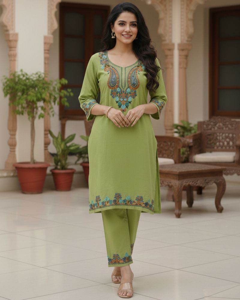 KRITI Women Summer Cord Set In Olive Colour