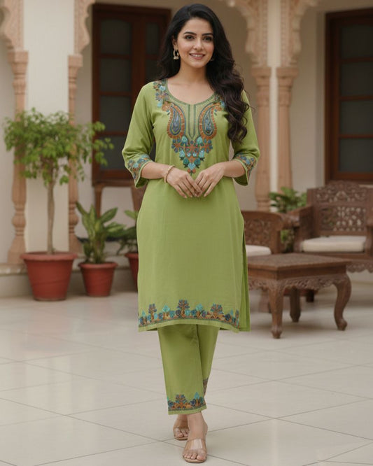 KRITI Women Summer Cord Set In Olive Colour