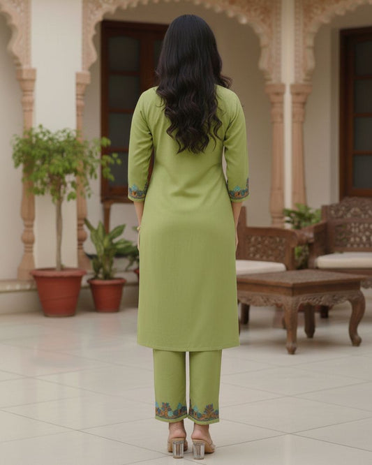 KRITI Women Summer Cord Set In Olive Colour