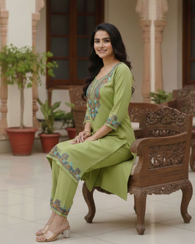 KRITI Women Summer Cord Set In Olive Colour