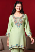 Olive Kashmiri Embroidered Rayon Cotton Co-Ord Set