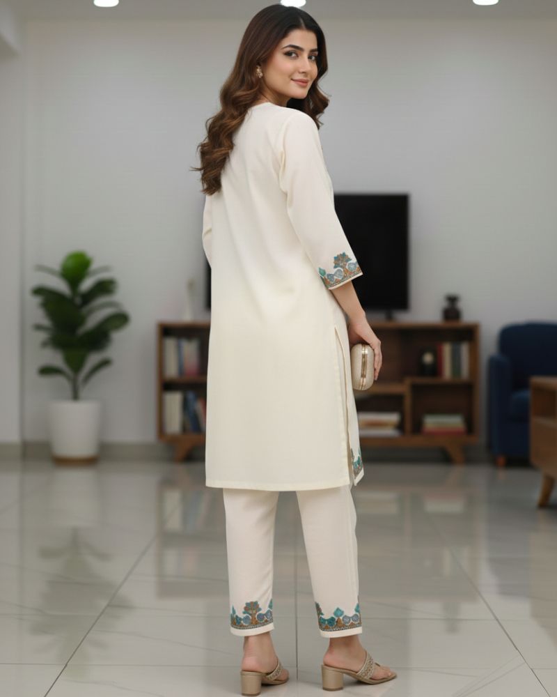 KRITI Women Summer Cord Set In White Colour
