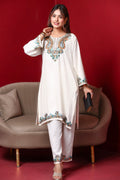 White Kashmiri Embroidered Rayon Cotton Co-Ord Set