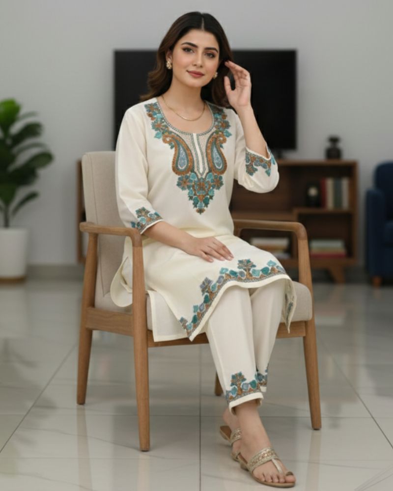 KRITI Women Summer Cord Set In White Colour