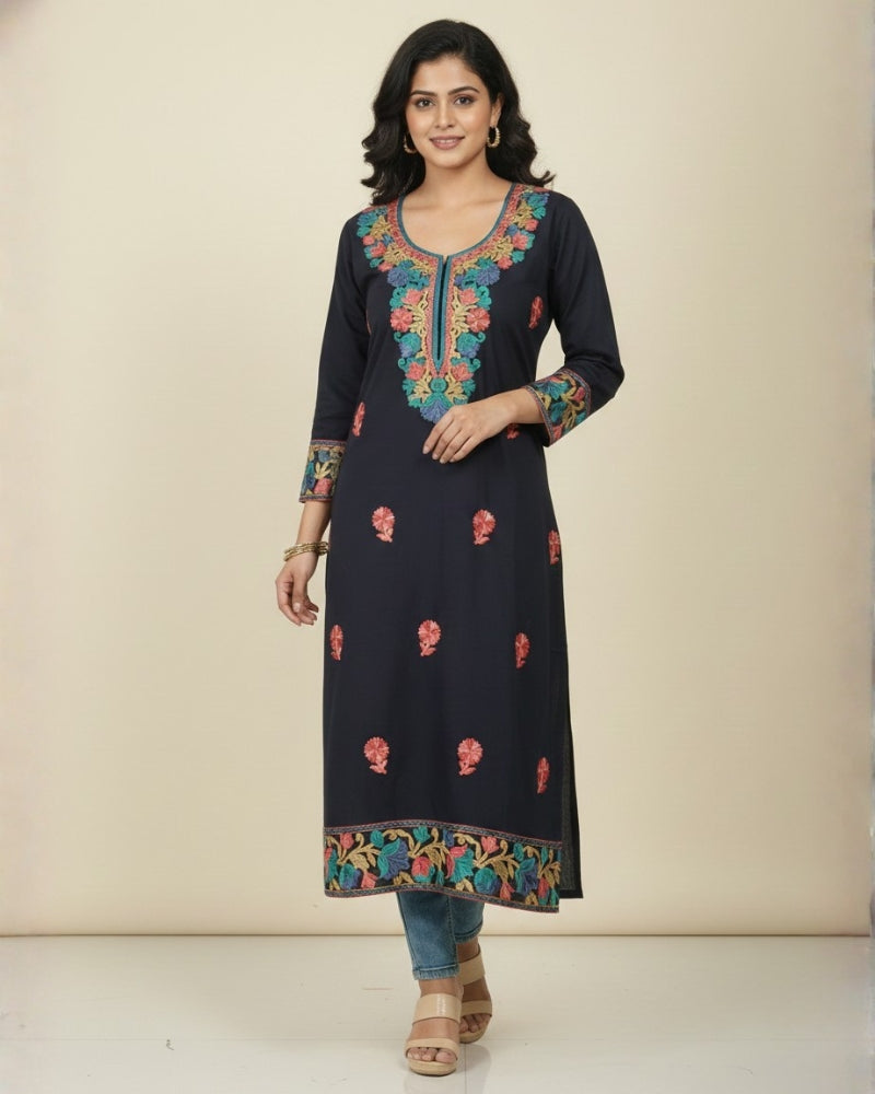 KRITI Women Summer Free Size Kurti In Black Colour