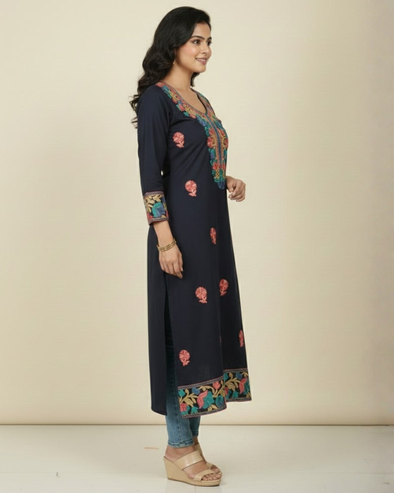KRITI Women Summer Free Size Kurti In Black Colour