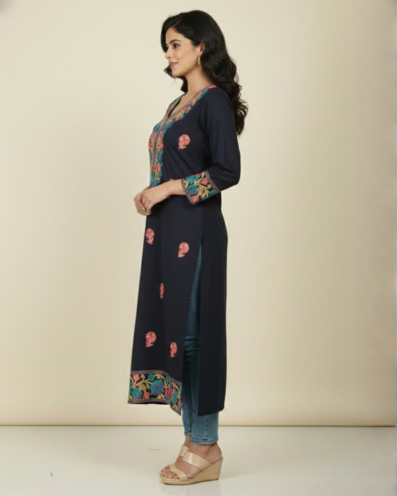 KRITI Women Summer Free Size Kurti In Black Colour