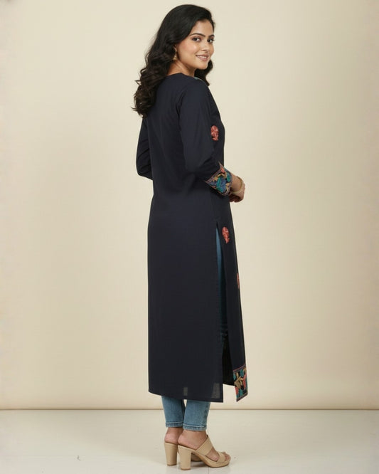 KRITI Women Summer Free Size Kurti In Black Colour