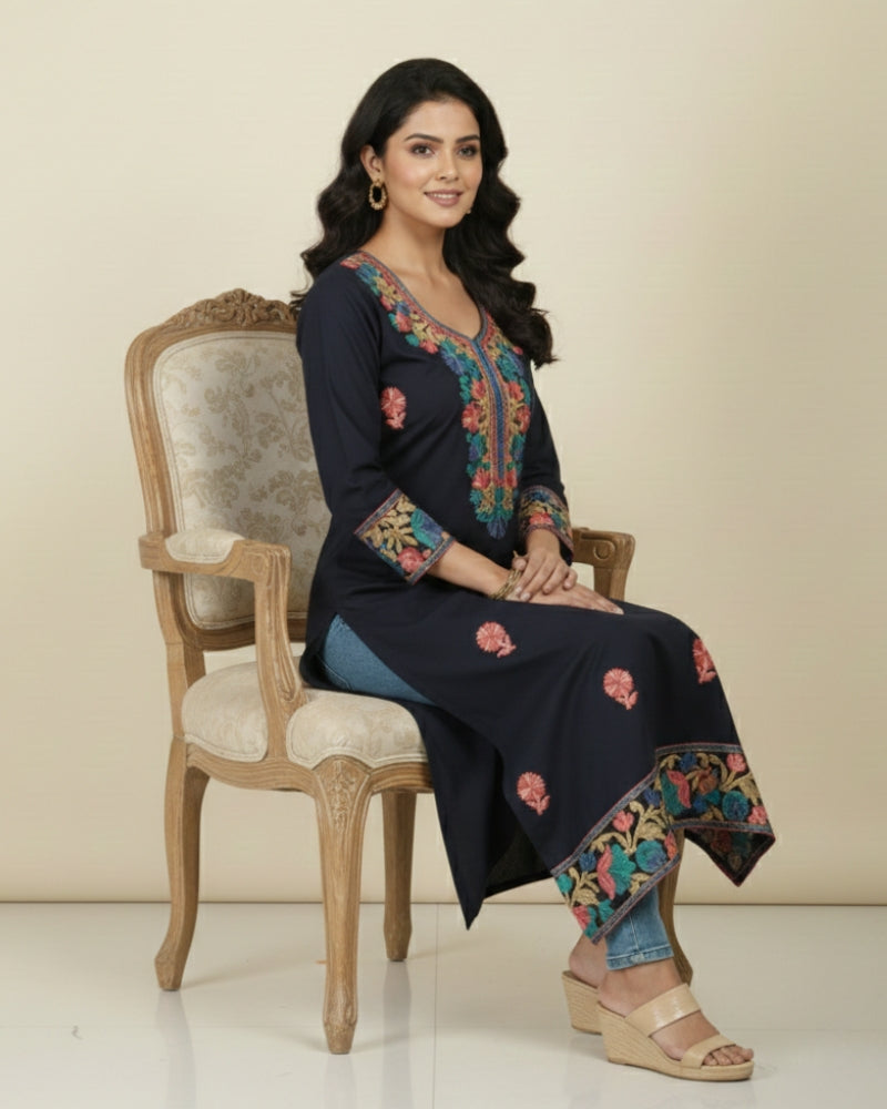 KRITI Women Summer Free Size Kurti In Black Colour