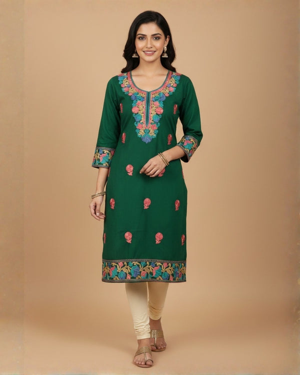Green Kashmiri Long Kurti
