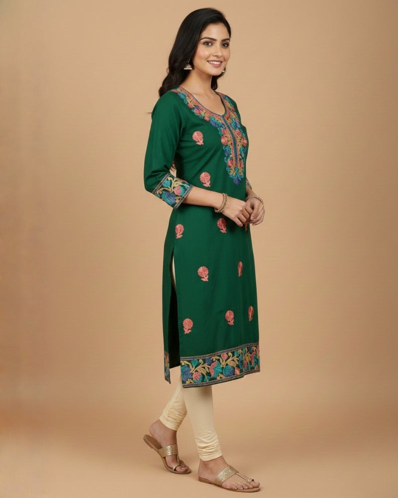 Green Kashmiri Long Kurti