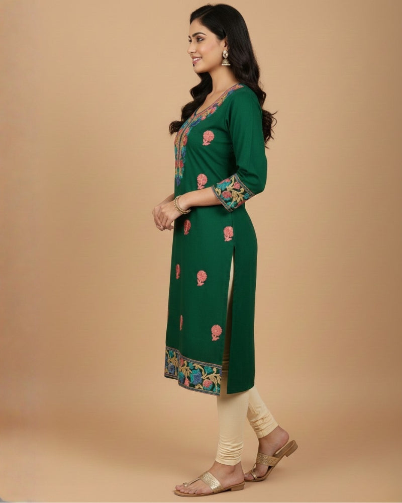 Green Kashmiri Long Kurti