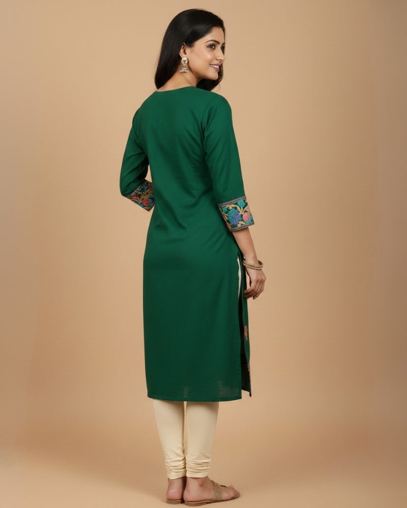 Green Kashmiri Long Kurti