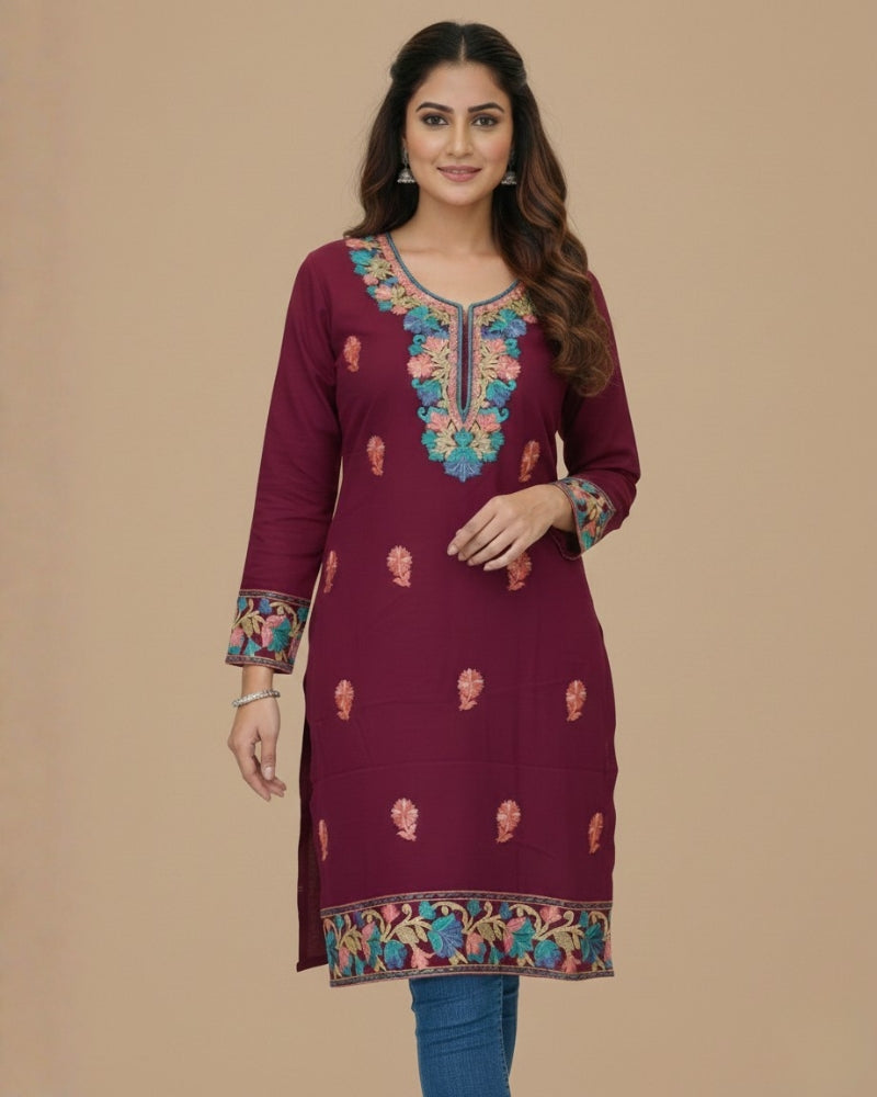 Maroon Kashmiri Long Kurti