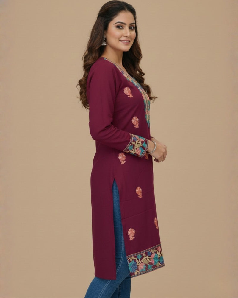 Maroon Kashmiri Long Kurti