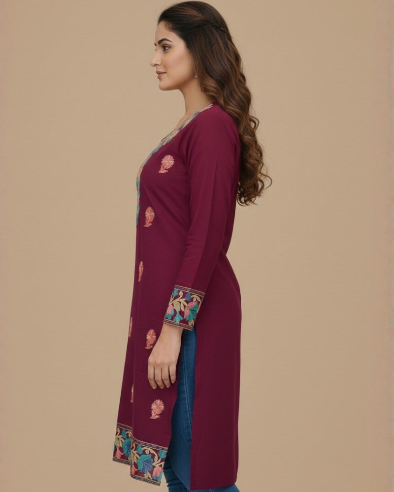 Maroon Kashmiri Long Kurti